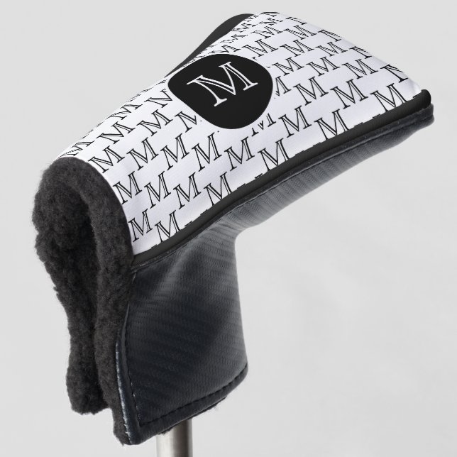 Couvre-club De Golf Motif de monogramme personnalisé blanc et noir (Devant 3/4)