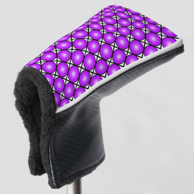 Couvre-club De Golf Motif en treillis noir blanc Magenta points roses (Devant 3/4)
