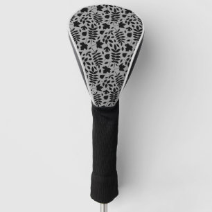 Couvre-club De Golf Motif Feuille tombé noir sur gris
