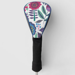 Couvre-club De Golf Motif floral d'art populaire magenta