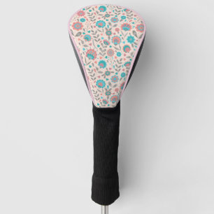 Couvre-club De Golf Motif floral d'art populaire turquoise et de