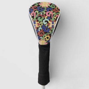 Couvre-club De Golf Motif floral de chinoiserie coloré sur fond noir