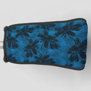 Couvre-club De Golf Motif floral gris et bleu.