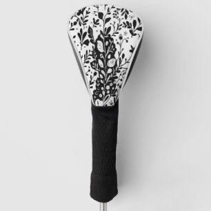 Couvre-club De Golf Motif floral ornemental noir et blanc élégant