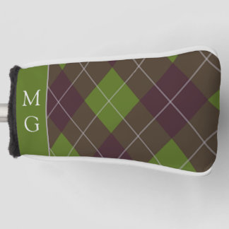 Couvre-club De Golf Motif monogramme argyle vert foncé classique