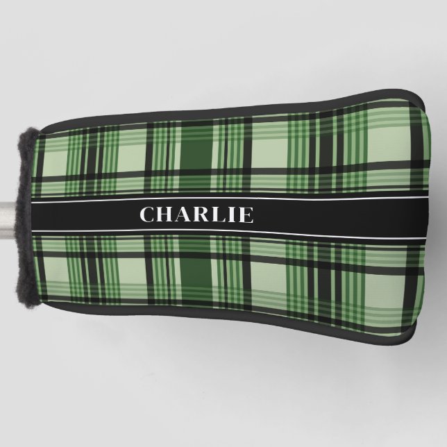 Couvre-club De Golf Motif Plaid Vert Et Noir Avec Nom Personnalisé (Devant)