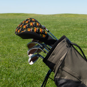 Couvre-club De Golf Motif Plante Orange Bird of Paradise sur Noir