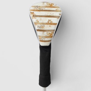 Couvre-club De Golf Motif rayé Renard et Hibou de la Forêt dorée