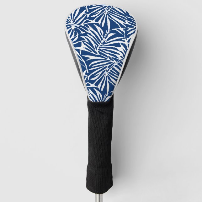 Couvre-club De Golf Motif Répétant de feuille tropicale blanche et ble (Devant)