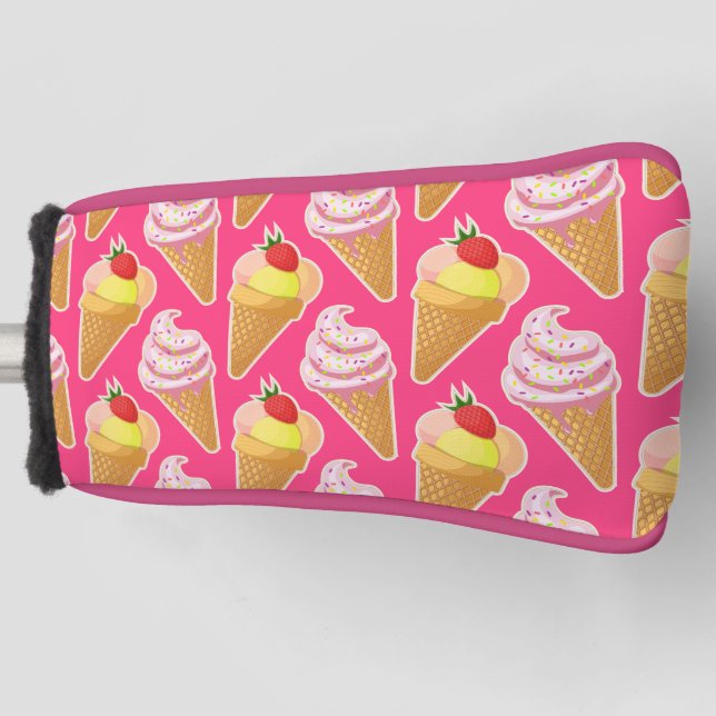 Couvre-club De Golf Motif rose Kawaii avec crème glacée aux fraises (Devant)