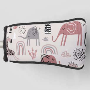 Couvre-club De Golf Motif sans couture colorée avec des éléphants mign
