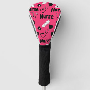 Couvre-club De Golf Motif sans couture de la vie d'infirmière rose (2)