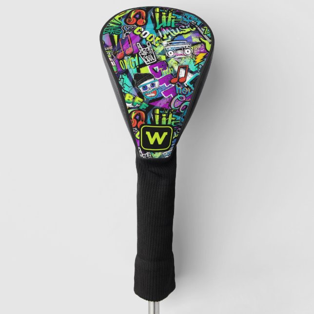 Couvre-club De Golf Neon Pop Music Graffiti Street Art Monogramme (Devant)