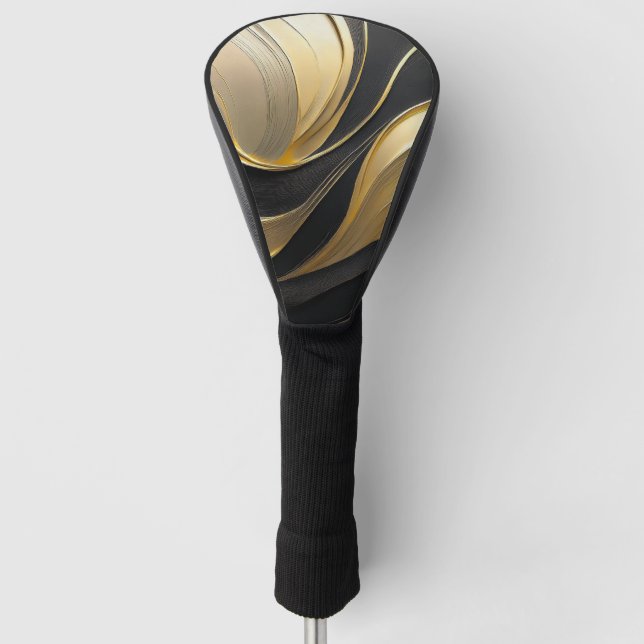 Couvre-club De Golf Noir Abstrait moderne et or (Devant)