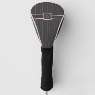 Couvre-club De Golf Noir avec couvercle de conducteur à rayures roses