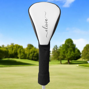Couvre-club De Golf Noir Blanc moderne Script Girl Monogramme Nom
