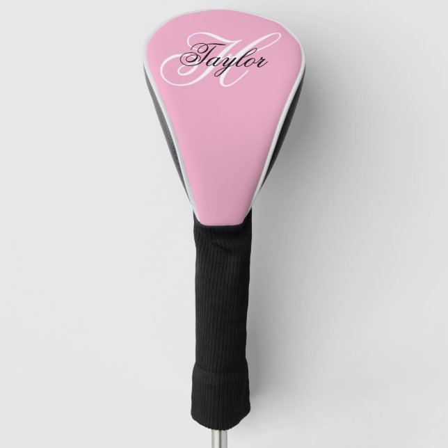 Couvre-club De Golf Noir et blanc Fatigue Monogramme rose (Devant)