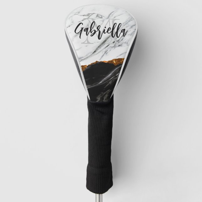 Couvre-club De Golf Noir et Marbre blanc (Devant)
