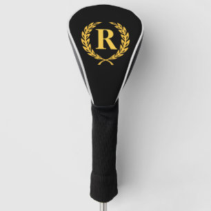 Couvre-club De Golf Noir et monogramme de guirlande de laurier d'or