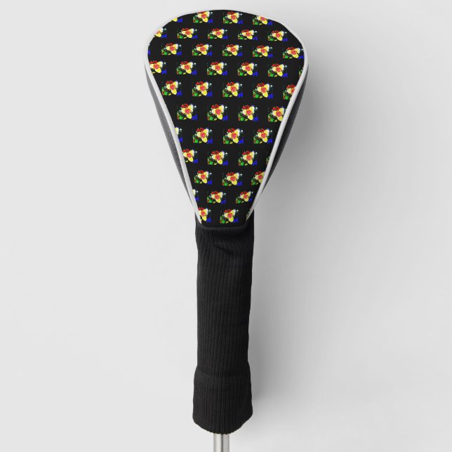 Couvre-club De Golf noir inhabituel avec fleur jaune et rouge (Devant)