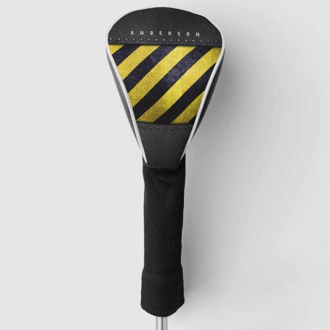 Couvre-club De Golf Noir Jaune Danger Stripes Ingénieur de constructio (Devant)