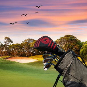Couvre-club De Golf Noir moderne avec rayures rouges Monogramme initia