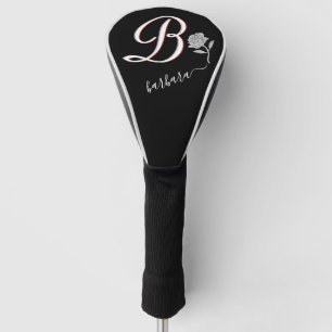 Couvre-club De Golf Noir unique avec Rose de nom monographique personn