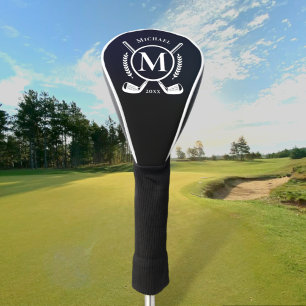 Couvre-club De Golf Nom Blanc Monogramme Sur La Tête Du Club De Golf