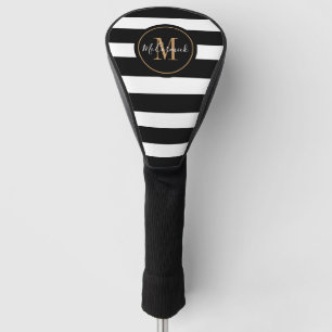 Couvre-club De Golf Nom de monogramme élégant Bandes noires et blanc