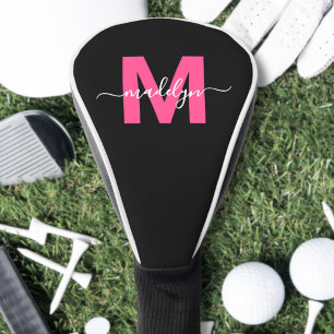 Couvre-club De Golf Nom de monogramme rose féminin écriture moderne