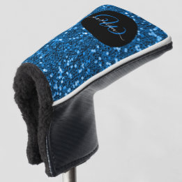 Couvre-club De Golf Nom de parties scintillant bleu monogramme élégant