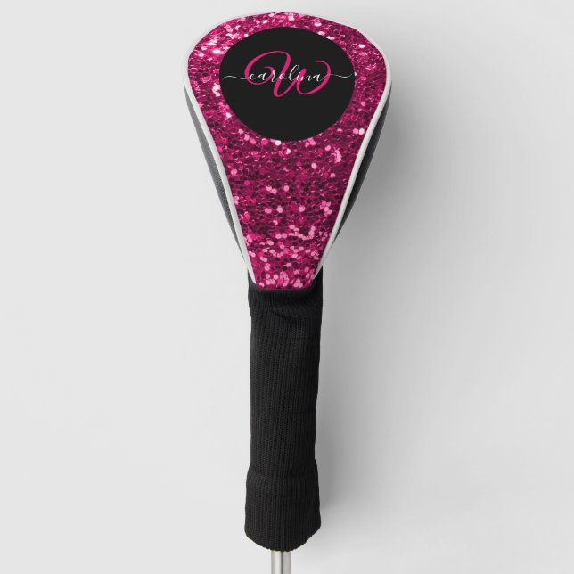 Couvre-club De Golf Nom de parties scintillant rose monogramme élégant (Devant)