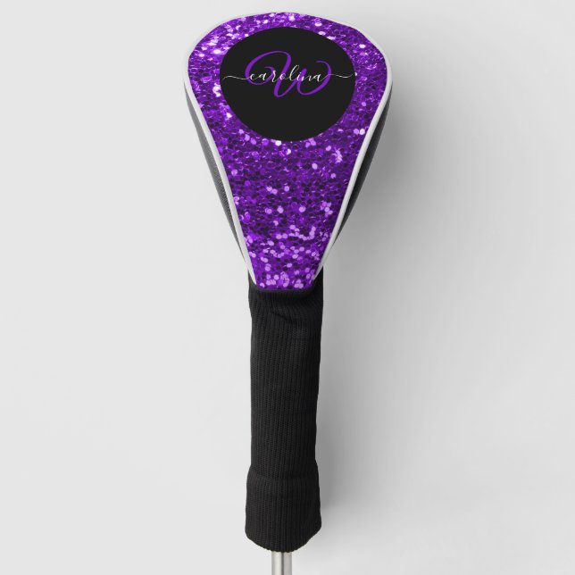 Couvre-club De Golf Nom de parties scintillant violet monogramme éléga (Devant)