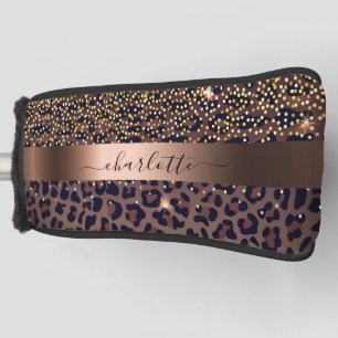 Couvre-club De Golf Nom du monogramme de bronze noir brun motif léopar