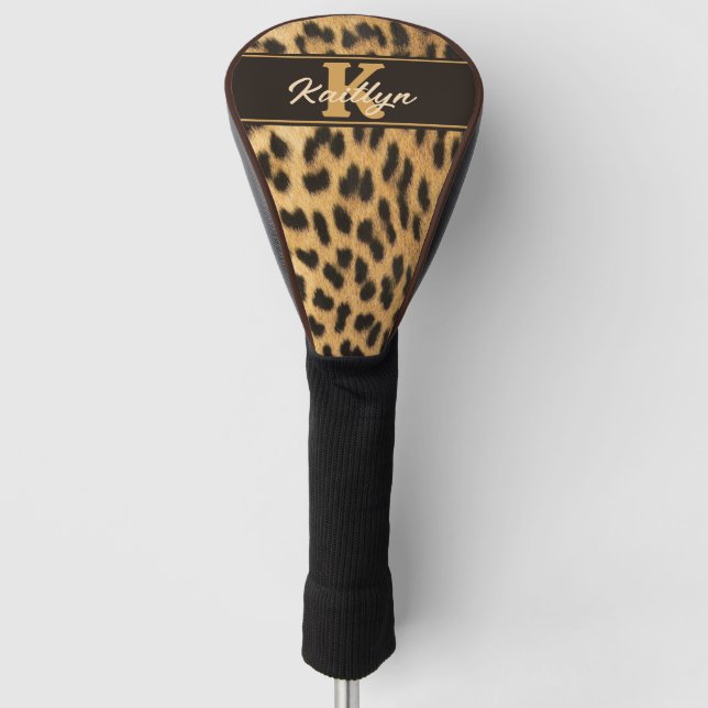 Couvre-club De Golf Nom du monogramme Empreinte de léopard élégant (Devant)