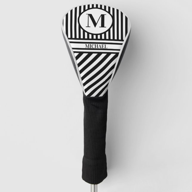 Couvre-club De Golf Nom du monogramme personnalisé Blancs noirs (Devant)