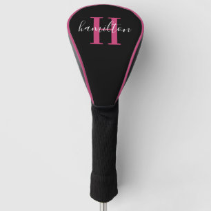 Couvre-club De Golf Nom du monogramme personnalisé rose élégant