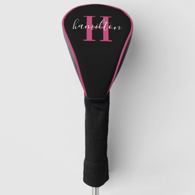Couvre-club De Golf Nom du monogramme personnalisé rose élégant (Devant)