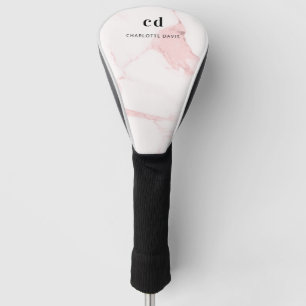Couvre-club De Golf Nom en marbre rose pâle monogramme initiales