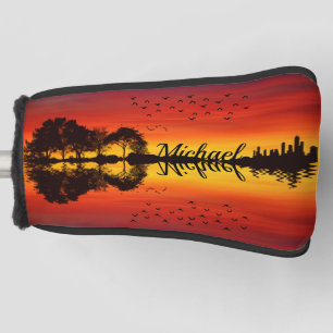 Couvre-club De Golf Nom guitariste orange moderne Aquarelle