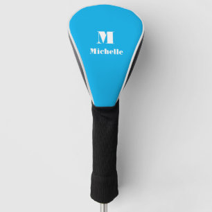 Couvre-club De Golf Nom minimal moderne Couleur solide initiale Bleu