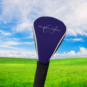 Couvre-club De Golf nom minimaliste classique bleu et blanc customisé