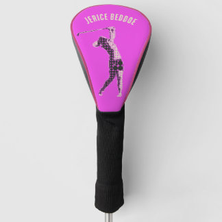 Couvre-club De Golf Nom modifiable Femme Golfeuse sur rose