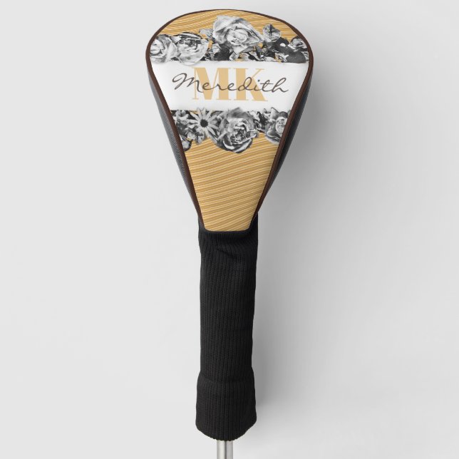 Couvre-club De Golf Nom personnalisable Gold Roses Chic Monogramme Lux (Devant)