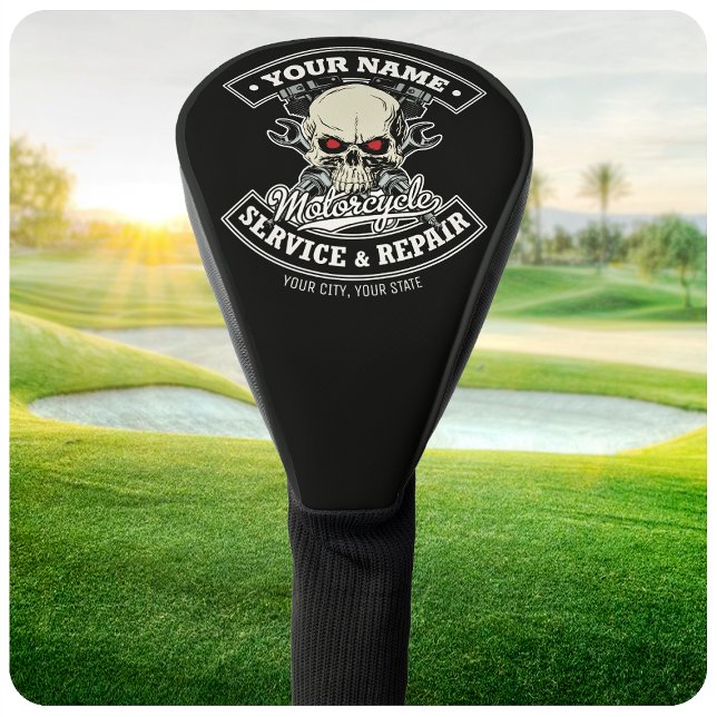 Couvre-club De Golf Nom personnalisé Biker Mécanique Skull Motorcycle  (Créateur téléchargé)