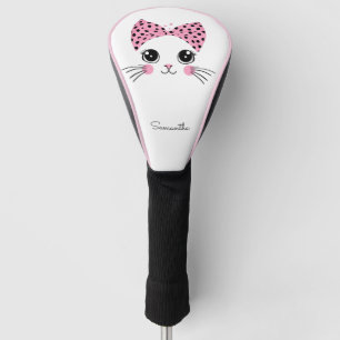 Couvre-club De Golf Nom personnalisé Cute face de chat