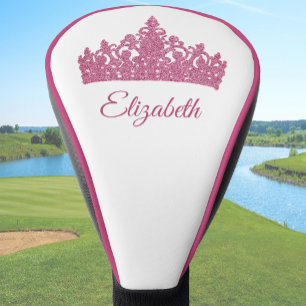 Couvre-club De Golf Nom personnalisé et couronne rose élégante