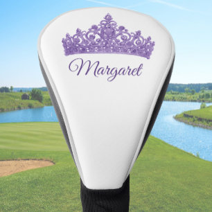 Couvre-club De Golf Nom personnalisé et jolie couronne violette