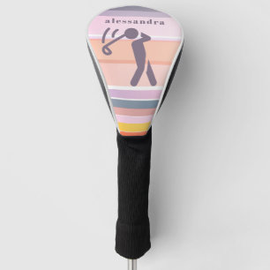 Couvre-club De Golf Nom Personnalisé Joli Amusant Pastel Stripes Purpl