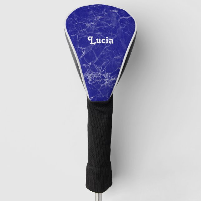 Couvre-club De Golf Nom personnalisé motif en marbre bleu (Devant)